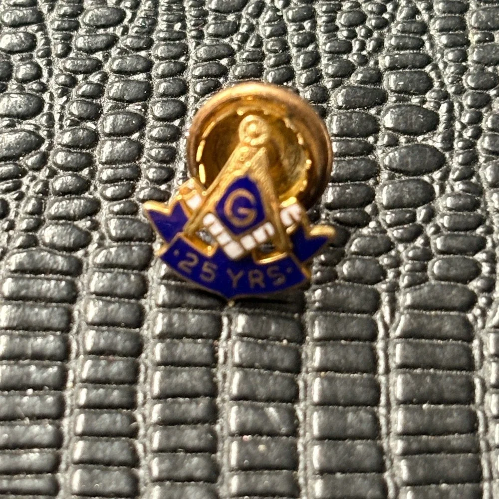 Vintage Masonic 25 Years Service Lapel Pin Gold Filled Blue Enamel